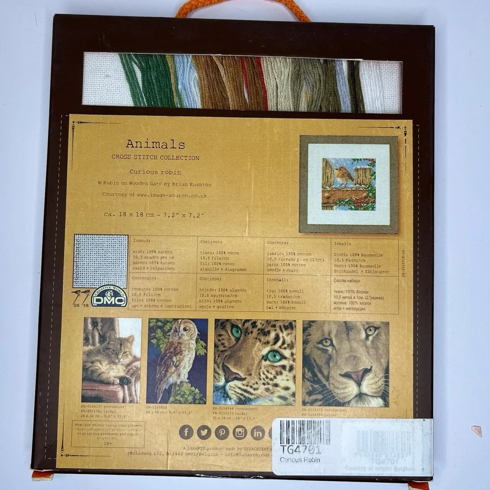 Lanarte Curious Robin Counted Cross Stitch Kit Vintage Winter Bird 18x18cm